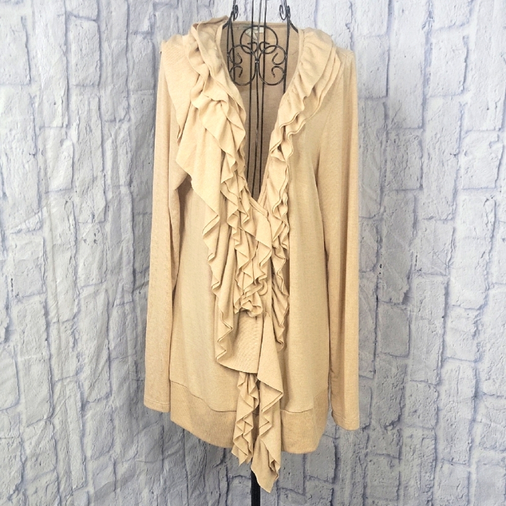 Boston Proper Cream Ruffle Cardigan‎ Large